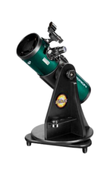 Green telescope with a black base for use on a tabletop