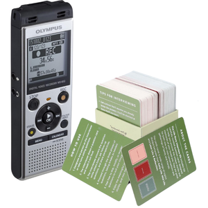 deck of cards and a voice recording device
