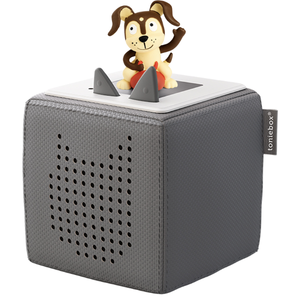 grey toniebox with dog tonie on top