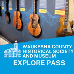 wall of guitars inside the waukesha county historical society and museum