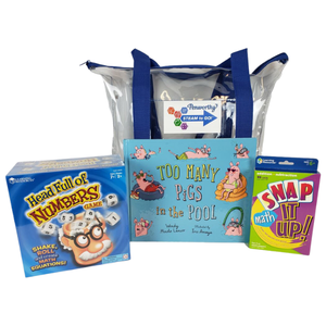 blue tote bag with board games and card games