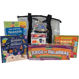 kit with different spanish learning games and books