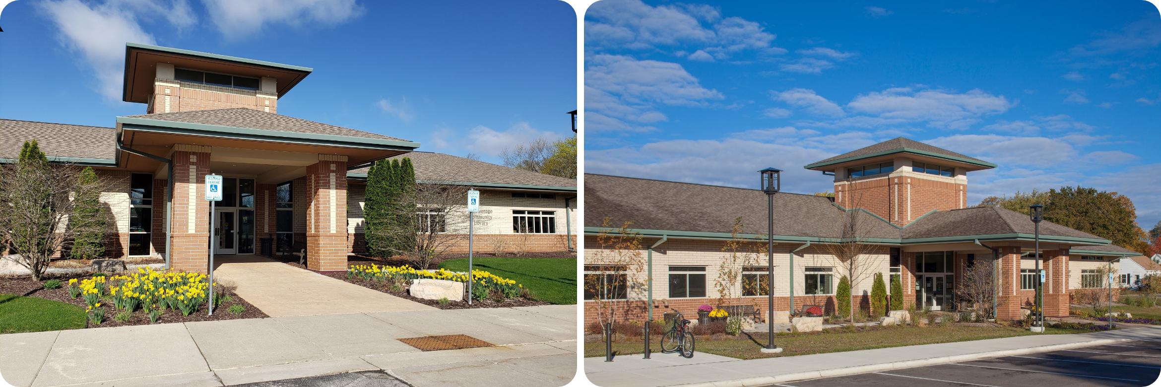 The different entrances of the Mukwonago Community Library Building