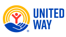 United Way blue text logo with a blue hand holding a red stick figure and yellow sunshine above the stick figure