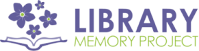 Library Memory Project logo 'Library' in purple text, 'Memory Project' in lime green text. Purple flowers coming from an open purple book.