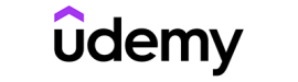 udemy black text logo with a purple arrow above the letter 'U'