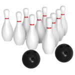 a set of extra large bowling pins and balls