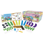 game set featuring colored plastic pieces and photo pamphlet 