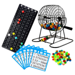 bingo set with cards, markers, and calling pieces