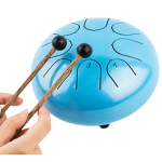 blue steel tongue drum with drumsticks