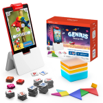 plastic shapes, cards with numbers and letters, ipad holder