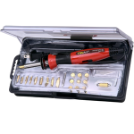 kit for woodburning with burner, razor blades, and variety of tips