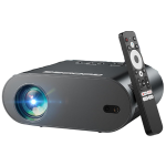 black portable projector with remote
