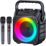 mini handheld karaoke machine with two wireless microphones
