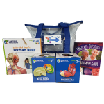 steam kit with plastic brain model and anatomy book