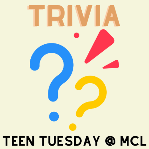 Text reads trivia with graphic image of multi-colored question marks.