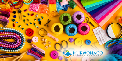 Craft supplies spread out on a table.