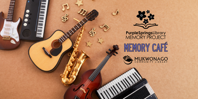 Photo Variety of instruments along with Purple Springs and Mukwonago Library logos