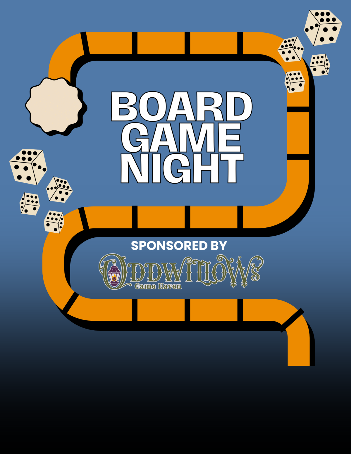 Poster for Board Game Night Sponsored by Oddwillow's 