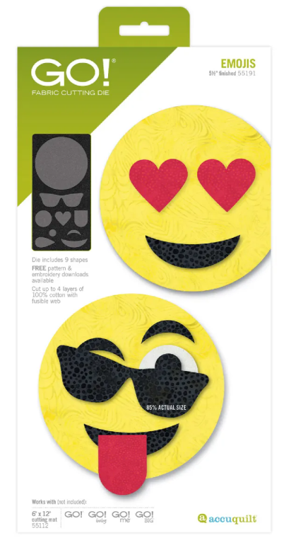 accuquilt emojis die with heart eyes emoji face and sunglasses winking emoji face