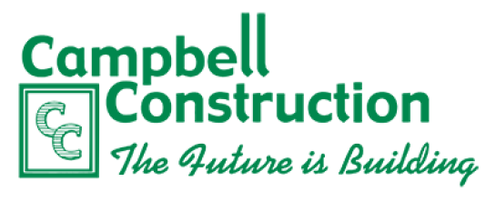 Campbell Construction 'The Future is Building' green text database logo